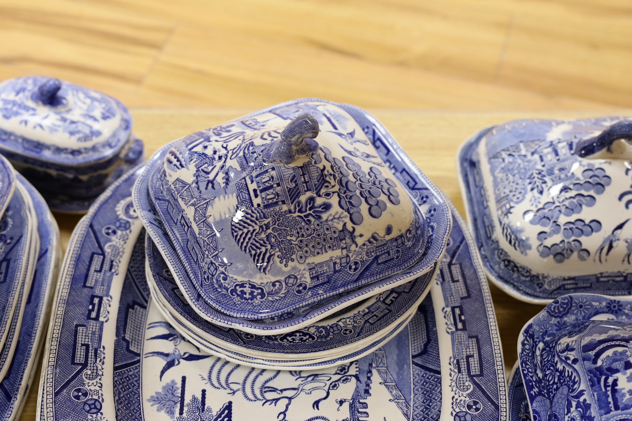 A group of Victorian and later blue and white pottery dinner wares